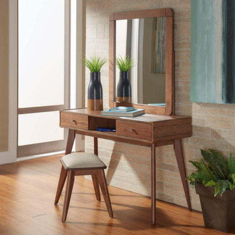 MID CENTURY MODERN  DRESSING TABLE IN SOLID WOOD  WITH STOOL