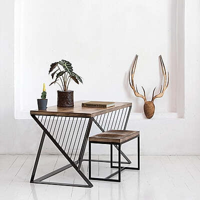 harmony metal and wood study table with stool