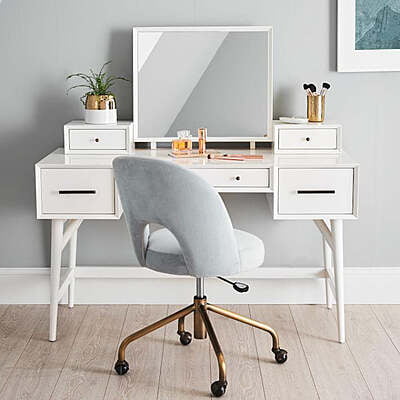 LOUIS MID CENTURY MODERN  DRESSING TABLE IN WHIITE LACQUER FINISH