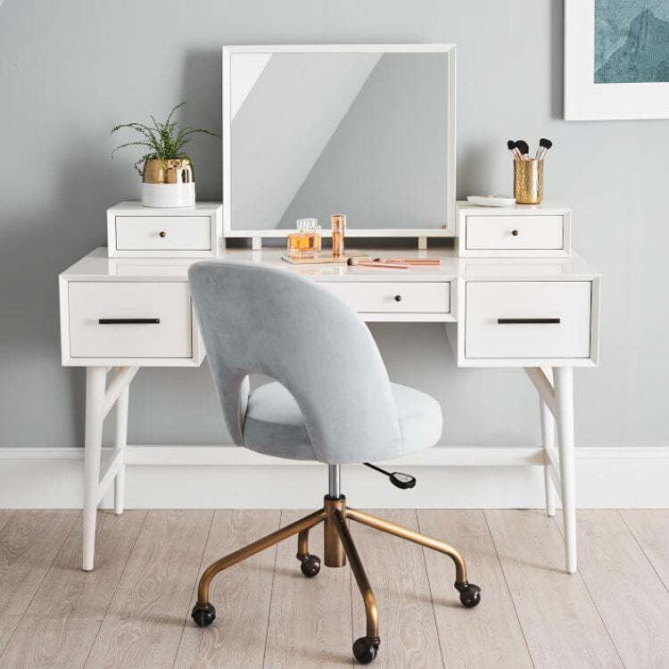 LOUIS MID CENTURY MODERN DRESSING TABLE IN WHIITE LACQUER FINISH LOUIS MID CENTURY MODERN DRESSING TABLE IN WHIITE LACQUER FINISH