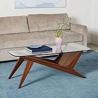 VECTOR COFFEE TABLE WITH SOLID WOOD BASE AND GLASS TOP