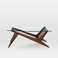 VECTOR COFFEE TABLE WITH SOLID WOOD BASE AND GLASS TOP