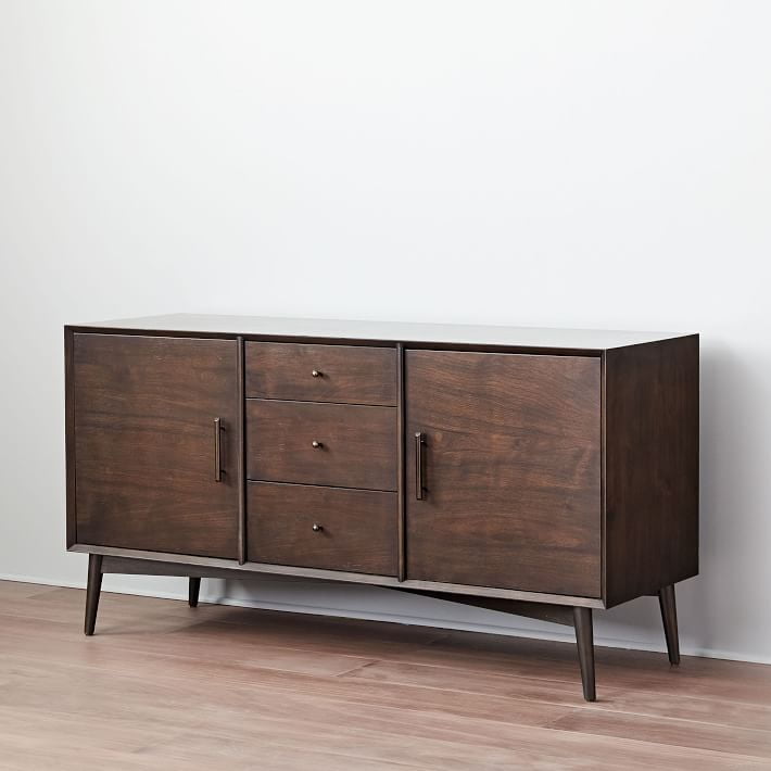 Mid-Century Modern Dark Wood Sideboard with Drawers Cabinets