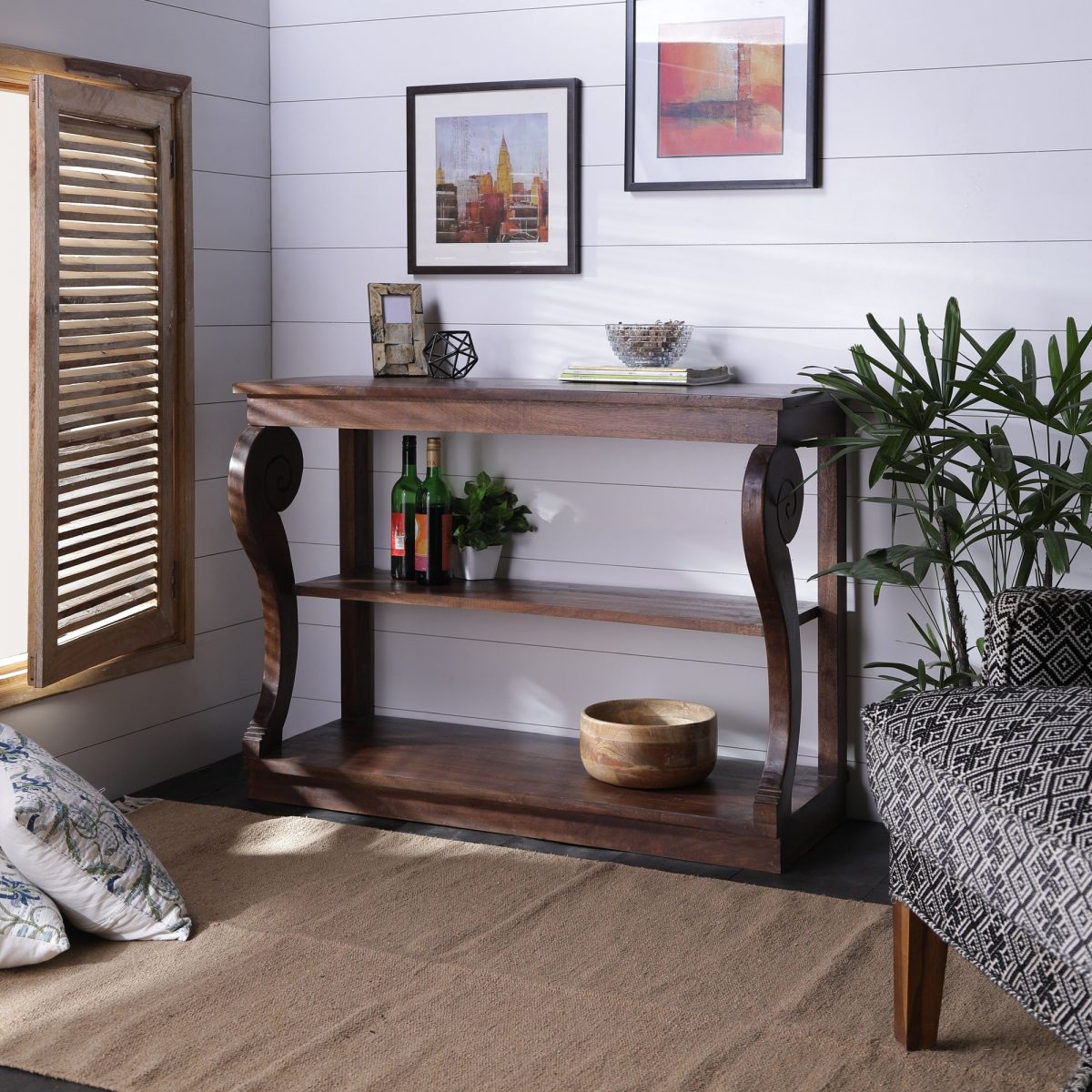 Louis Series Console Table In Walnut Finish