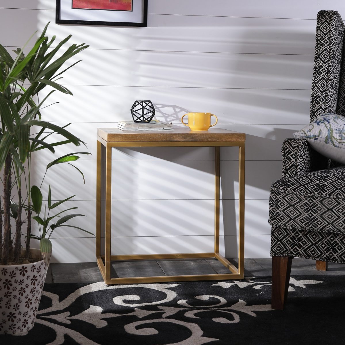 Herringbone Series End Table In Golden Base