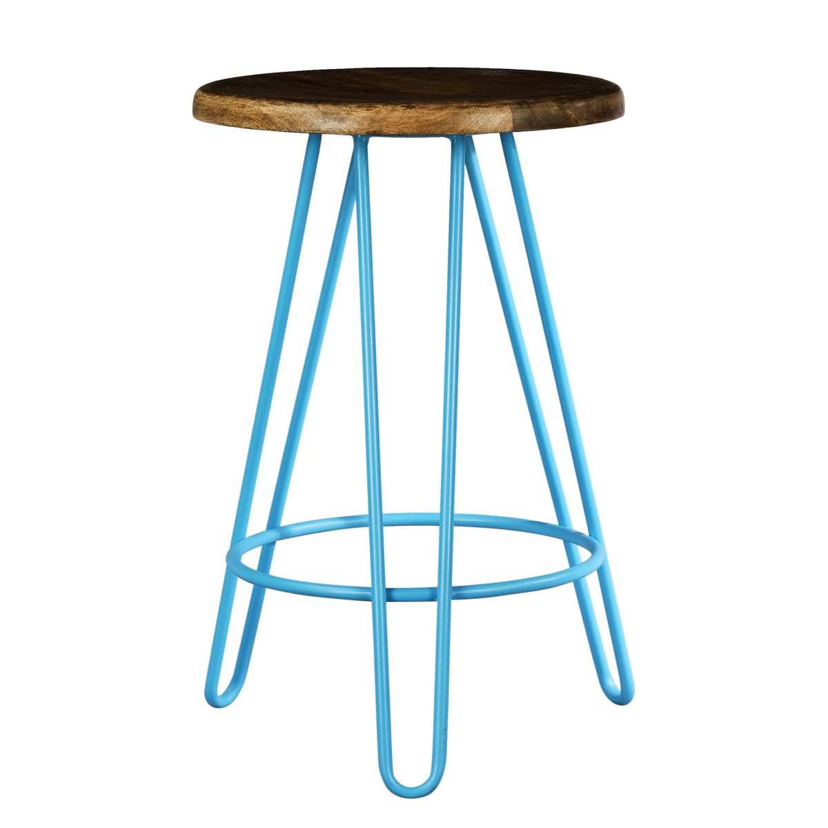 Newyork Bar Stool In Pastel Blue And Wallnut Finish Top