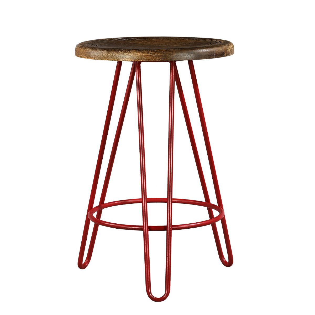 Newyork Bar Stool In Pastel Red And Walnut Finish Top