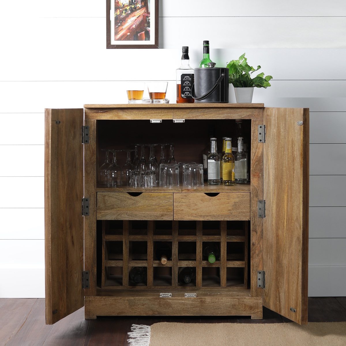 18TH C. French Bar Cabinet In Solid Mango Wood