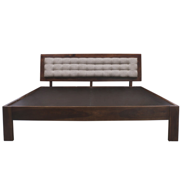 Quilted Upholstered Back Solid Sheesham Wood Bed In Dark Walnut - King Size