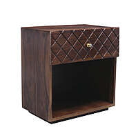 Checkered Pattern Solid Sheesham Wood Bedside Table In Light Wallnut