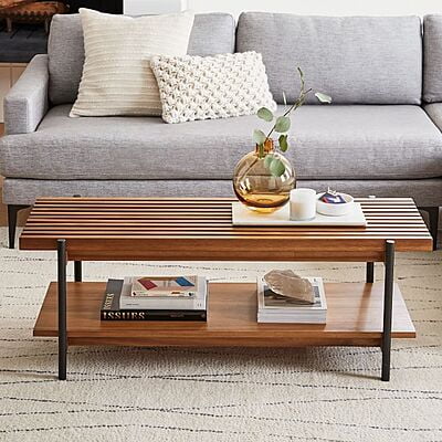 SLATED METAL AND SOLID WOOD COFFEE TABLE