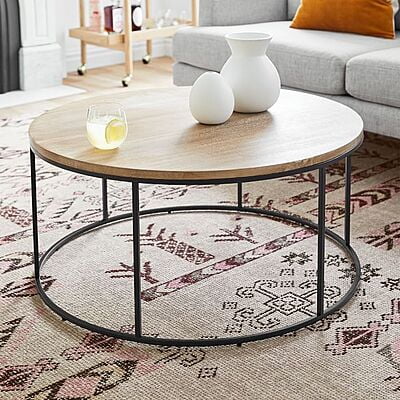 LINEA METAL AND SOLID WOOD ROUND COFFEE TABLE