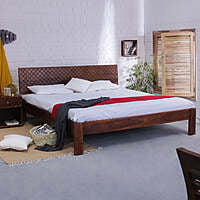 Checkered Solid Sheesham Wood Bed In Light Wallnut - King Size